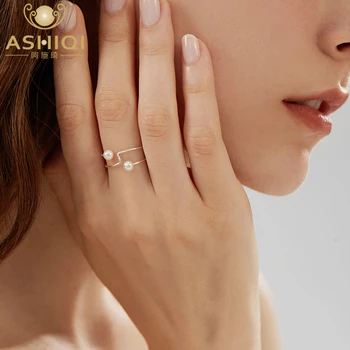 ASHIQI Natūralūs Gėlo vandens Dvigubo Perlų Žiedas 925 sterlingas sidabro šalis bižuterijos mergina 2021NEW