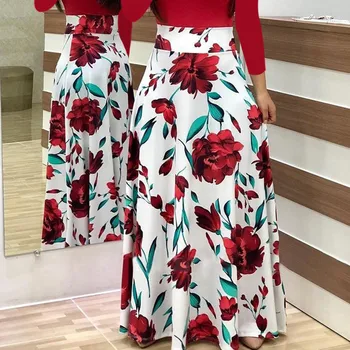 Plus Size 2019 Mados Moterų suknelė ilgomis Rankovėmis Atspausdintas kratinys Elegantiška Vintage Maxi Suknelė Ponios vasaros Atsitiktinis vestido gėlių