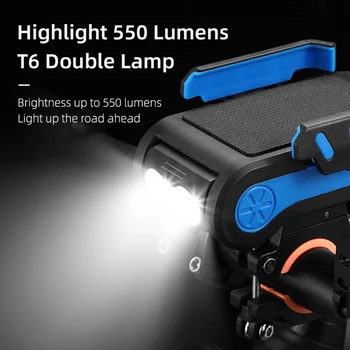 T6 LED Daugiafunkcinis Dviračių Nuoma 550LM Žibintų Signalas Ragų Telefono Laikiklis Dviračių Šviesos Dviračių Priedų 2x