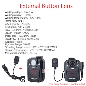 BOBLOV 700TVL 60fps 1/3inch CMOS Mini Mygtuką, Fotoaparatą, PAL/NTSC Išorės Mygtuką, Objektyvas HD66 Serijos Ambarella Kūno Policijos Kameros