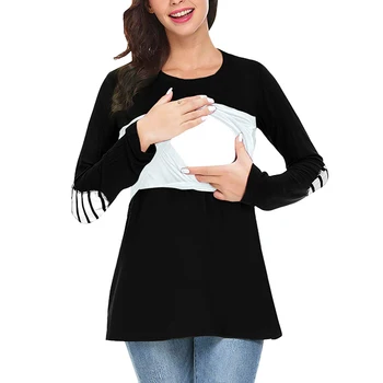Moterų ilgas rankovėmis apvalios kaklo marškinėliai | moteriški Drabužiai Motinystės Viršūnes, Žiemos Dryžuota Palaidinė, Marškiniai,