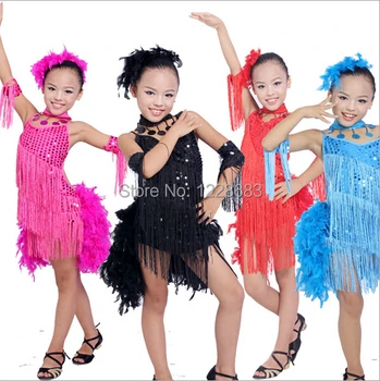 Nauja Pūkinė China Pakraštyje Kokteilis Lotynų Salsa Suknelės Vaikams, Vaikų Mergaičių Šokio Kostiumai Salsa Šokių Suknelės