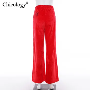 Chicology siuvinėjimo pločio kojų aksomo kelnės nėrinių aukšto juosmens ilgas kelnes 2019 m. rudenį, žiemą moterims seksualus klubo moterų drabužiai