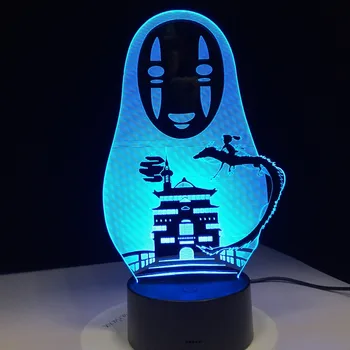 Hayao Miyazaki Anime Atkakli Toli Ne Veido Vyras figūrėlių, Apdailos Lėlės, Žaislai Vaikams Akrilo 3D LED Lempos, 7 Spalvų Šviesos Naktį