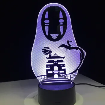Hayao Miyazaki Anime Atkakli Toli Ne Veido Vyras figūrėlių, Apdailos Lėlės, Žaislai Vaikams Akrilo 3D LED Lempos, 7 Spalvų Šviesos Naktį