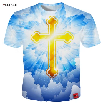 YFFUSHI Vyrų 3D Marškinėliai Mados Aukso Kryžius Danguje 3D Spausdinimo Viršūnes Trišakiai Plius Dydis 5XL Velykų Festval t-shirt Vyrai Streetwear