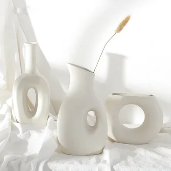 Kūrybos Šiaurės Baltos Keramikos Vaza Apdailos Modernus Minimalistinio Kambarį Vyno Kabineto Apdaila Asmenybės ForDried Gėlių