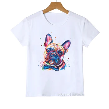 Akvarelė Bowtie Frenchie/Boxer/Doberman/Husky/Jack Russel/Retriveris/Retriveris šuo, print t-marškinėliai berniukas ir mergaičių drabužiai vaikams