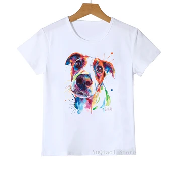 Akvarelė Bowtie Frenchie/Boxer/Doberman/Husky/Jack Russel/Retriveris/Retriveris šuo, print t-marškinėliai berniukas ir mergaičių drabužiai vaikams