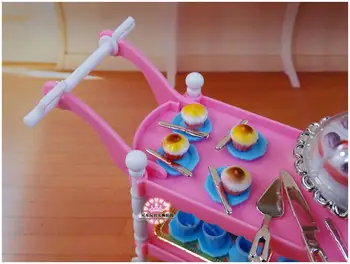 Originali už princess barbie valgomasis automobilių 1/6 bjd ken doll house baldai, virtuvės reikmenys nustatyti miniatiūriniai pyragas maisto žaislas
