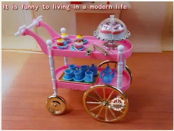 Originali už princess barbie valgomasis automobilių 1/6 bjd ken doll house baldai, virtuvės reikmenys nustatyti miniatiūriniai pyragas maisto žaislas