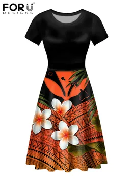FORUSEDIGNS Mados Moterų Šalis Suknelė Havajų Polinezijos Plumeria Gėlių Spausdinti trumpomis Rankovėmis, O-Neck Paplūdimys Sundress Vestidos
