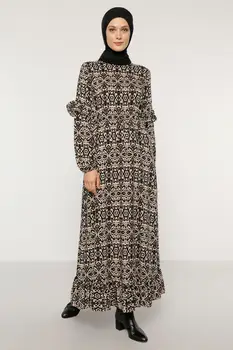 Moterys ilgomis Rankovėmis Suknelę, juodas akmuo modelio didelis dydis Medvilnės Hijab Musulmonų Mados Žiemą Vasarą Turkijoje Dubajus Laisvalaikio Drabužiai 2021