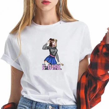 Egirl Marškinėlius Viršuje Vasaros Drabužių Moterų Plius Dydis Gotikos Mados Drabužius Vasarą, Balta Grafinis Tees Europoje Ir Amerikoje Hipster