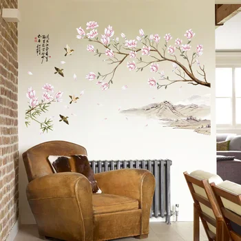 Kinų stiliaus Gėlių, Paukščių Citata Eco-friendly Miegamojo Kambarį Nuimamas lipni Sienų Lipdukai Dekoratyvinis Lipdukas Freskos
