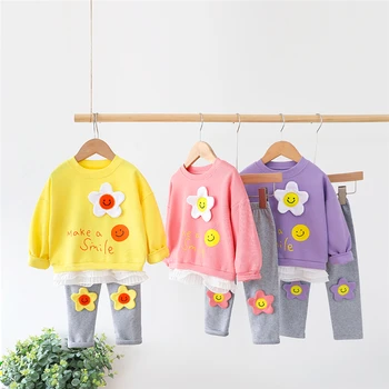 2021 M. Pavasarį Kūdikių Mergaičių Drabužių Rinkiniai Nėrinių Gėlių Princesė Marškinėliai Kelnės Bamblys Kūdikis, Vaikas, Vaikų Atostogų Kostiumas