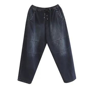NYFS 2020 Naujų Rudens Moterų džinsai Vintage prarasti haremo kelnės didelis dydis Elastinga juosmens Džinsai ilgos Kelnės