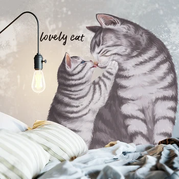 Cute kačių ranka-dažytos realus siena lipdukas miegamojo lovos dekoro pet shop sienų dekoras, langų lipdukai, lipnios namų dekoro