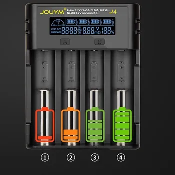 JOUMY J4 LCD Baterijos Kroviklis 18650 Baterija 3.7 V 18350 18500 21700 20700B 10440 26650 1.2 V Ni-MH/Cd,SC, C A AA AAA NiMH Baterijos