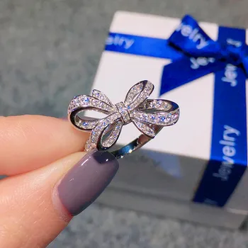 Mielas Moterų Drugelis Bowknot Vestuviniai Žiedai Elegantiškas Sidabro Spalvos Patinka Piršto Žiedą Mados Žada Sužadėtuvių Žiedai Moterims