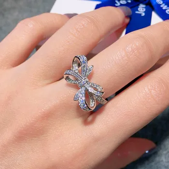 Mielas Moterų Drugelis Bowknot Vestuviniai Žiedai Elegantiškas Sidabro Spalvos Patinka Piršto Žiedą Mados Žada Sužadėtuvių Žiedai Moterims
