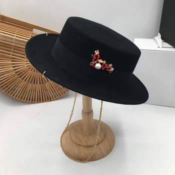 Europos ir Amerikos žvaigždės moterų bžūp juoda skrybėlę su grandinės moterų Britų vilnos skrybėlę mados šalis, skrybėlės moterims