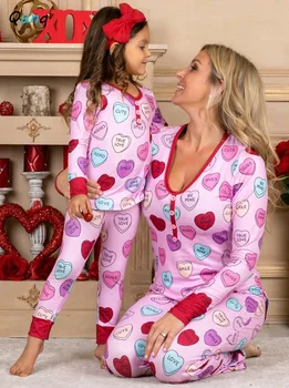 Qunq Motina Dukra Atitikimo Pižama Drabužių Nustatyti 2021 Naujų Valentino Dieną Mamytė ir Man Sleepwear Komplektus, Pavasarį, Rudenį Dviejų dalių