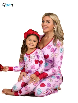 Qunq Motina Dukra Atitikimo Pižama Drabužių Nustatyti 2021 Naujų Valentino Dieną Mamytė ir Man Sleepwear Komplektus, Pavasarį, Rudenį Dviejų dalių