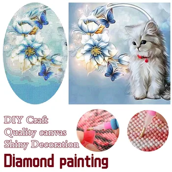 5D Diamond Mozaikos Cute Kačių, PASIDARYK pats Visiškai Apvalus Deimantas Siuvinėjimo Gyvūnų Diamond Tapybos Kryželiu kalnų krištolas Katė 