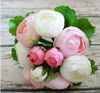 24 cm Rose Pink Silk Bijūnas Dirbtinių Gėlių Puokštė Galvos ir Bud Netikrą Gėlės Namuose Vestuvių patalpų Apdaila