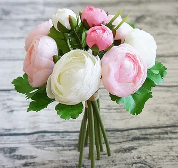 24 cm Rose Pink Silk Bijūnas Dirbtinių Gėlių Puokštė Galvos ir Bud Netikrą Gėlės Namuose Vestuvių patalpų Apdaila