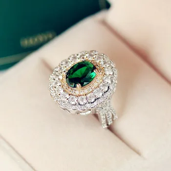 Mados royal Luxury Derliaus Ovalo formos Žalios Akmens Žiedas, Nėriniai pusėje Dvigubas Aukso Spalvos Kubinis cirkonis Nutiesti Nustatymas Moterys Šalis Papuošalai