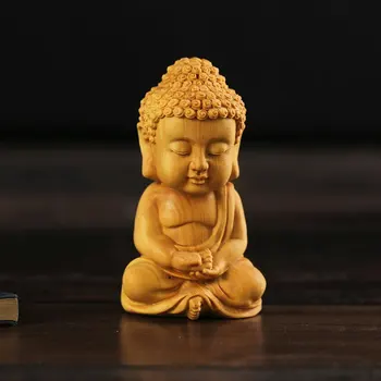 7CM Religinių Mini Budos Skulptūra Dovana Boxwood Drožyba Automobilių Apdailos Rankdarbių Dovanos Statula Mažas Buda