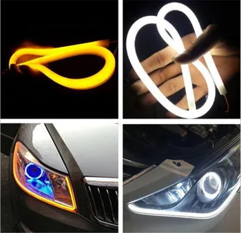 2vnt 45cm/60cm Lankstus Automobilių Soft Tube LED Šviesos Juostelės Angel Eye DRL Dienos Važiavimo Šviesų Žibintas tuning dviejų spalvų šviesos