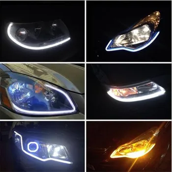 2vnt 45cm/60cm Lankstus Automobilių Soft Tube LED Šviesos Juostelės Angel Eye DRL Dienos Važiavimo Šviesų Žibintas tuning dviejų spalvų šviesos