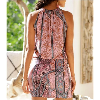 2020 Paisley Sumaišykite Spausdinti Suknelės Moterims Vasara O-Kaklo Bakas Rankovių Atgal Tuščiaviduriai Iš Elastinga Juosmens Paplūdimio Stiliaus Bodycon Mini Suknelė
