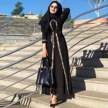 Mados Blizgančiais Apdaila Kimono Abayas Moterų 2020 M. Dubajaus Musulmonų Kuklus Eid Mubarakas Maroko arabų, turkų ir Islamo Drabužių Juoda