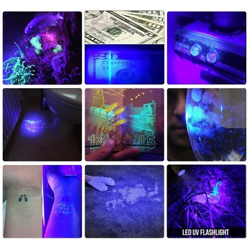 Mini 9 LED UV Žibintuvėlis Ultra Violet LED Žibintuvėlis Ultra Violet Nematomas Rašalas Žymeklis Aptikimo Žibintuvėlis Šviesos 3AAA UV Lempa