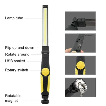 2000 Liumenų Žibintuvėlis COB LED Darbinis Šviesos Avarinis Cob Lempa USB Įkraunamas Žibintuvėlis Magnetiniai Žibintai Kempingas Automobilių Remontas
