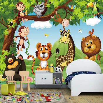 Custom 3D Foto Tapetai, Vaikų Kambarys Animacinių filmų Gyvūnų Tigras, Liūtas Plakatą, Vaikų Kambario, Miegamojo Sienų Apdaila Sienų Tapetai