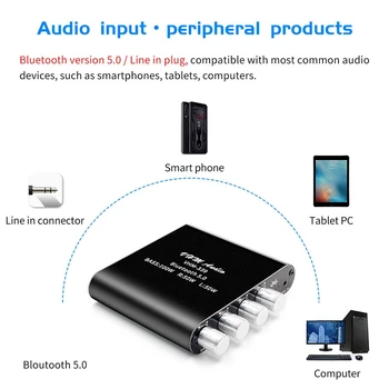 VAORLO Bluetooth 5.0 TPA3116D2 HIFI Skaitmeninis Stiprintuvas 2.1 Kanalo 2X50W+100W o Stereo Stiprintuvas Amp Valdyba