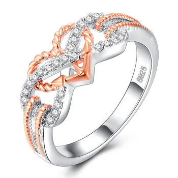Vestuvės Vestuvinis Žiedas CZ Meilės Dvi Spalvas, Širdies Infinity Žiedai Moterims Kubinių Zirconia Papuošalų Mados asmeninį žiedai
