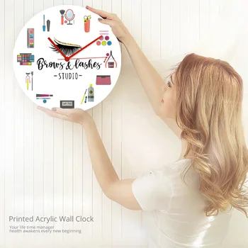 Makiažo Kosmetikos Priemonės Akrilo Atspausdinta Laikrodžiai Antakius ir Blakstienas Grožio Studija Silent Sieninis Laikrodis Namų Puošybai Modernus Dizainas