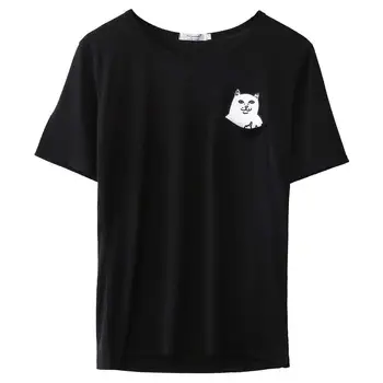 Vasaros Mielas Viduryje Pora Mėgėjams T-Shirt Piršto Kišenėje Katė Marškinėlius Vyrams Trumpomis Rankovėmis Tee Shirt Mens