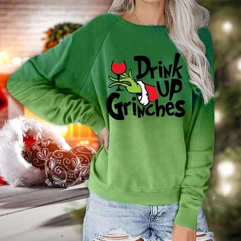 Žalia Laiškas Spausdinti ilgomis Rankovėmis Festivalio Marškinėlius Moterims Kalėdų Gerti Grinches Išspausdintas Viršų d88