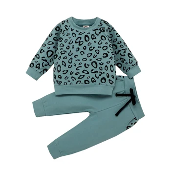 Mergaičių drabužių pavasario rudens dviejų dalių mados leopardas spausdinti ilgomis rankovėmis megztinis, striukė + kelnės 0-4years Beibei kokybės drabužiai