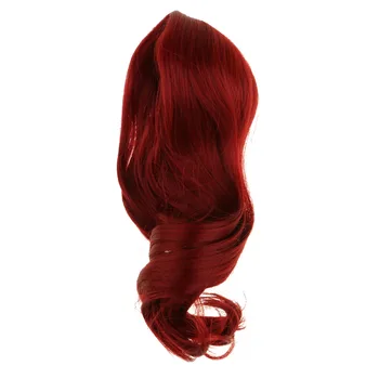 Stilingas 1/3 BJD Didelių Bangų Perukai Ilgas, Garbanotas Plaukų Dollfie Hairpiece Vyno Raudona