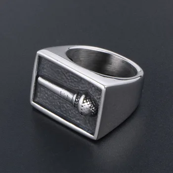 Retro paprasta vyrų platus mikrofonas žiedas madinga vyriški rodomojo piršto žiedas iš titano plieno žiedas