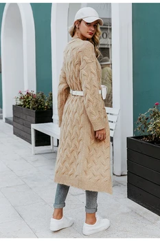 Moterų Ilgas Megztinis Megztas Megztinis 2019 Žiemos Moterys ilgomis Rankovėmis Moteriška Megztinis kailis Atsitiktinis Streetwear