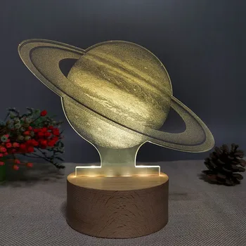 3D Saturnas Naktį Šviesos, Saulės Sistema, LED Stalo Lempa Mėnulis Astronautas Dekoro Lentelė Šviesos Dovana Mediniais Lempos Vaikų Miegamasis